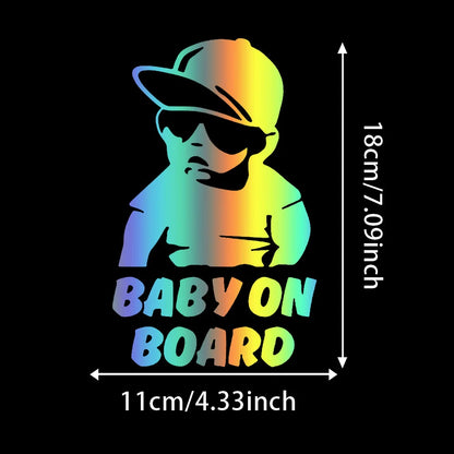 "BABY ON BOARD" with Cool Boy Stickers, 11x18cm Car Stickers Scratch Blocking Self-Adhesive Waterproof Decal, Used for Car
