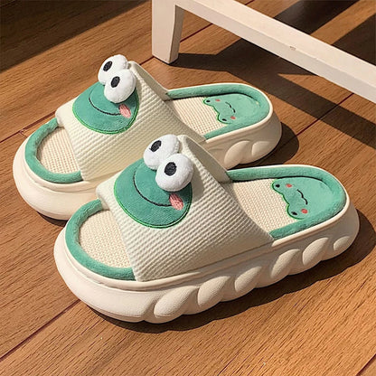 Mo Dou All Senson Designer Slippers Cute Cartoon Lovely Animals Bedroom Cotton Home Shoes Indoor Thick Sole Couples Men Women
