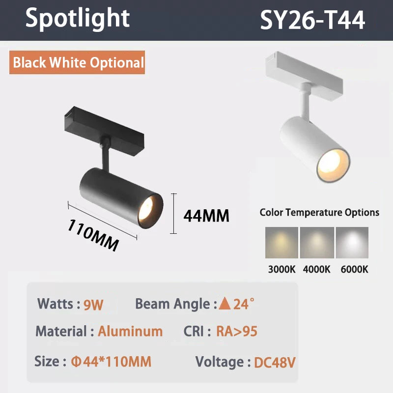 6MM Ultra Slim Magnetic Track Light Surface Mounted Ceiling Rail DC48V Modern LED Lamp Black White Magnet Rail Lamp Spotlight