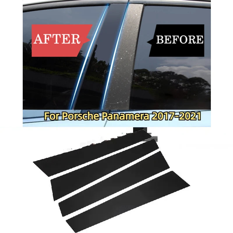 Glossy Black Pillar Posts Door Side Window Trim Sticker Cover For Porsche Macan Panamera 970 Porsche Panamera Car accessories