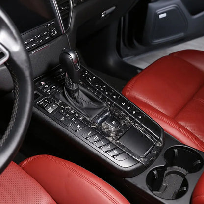 For Porsche MACAN 2014-2021 Real Carbon Fibre Car Central Control Gear Shift Panel Frame Cover Trim Sticker Car Accessories