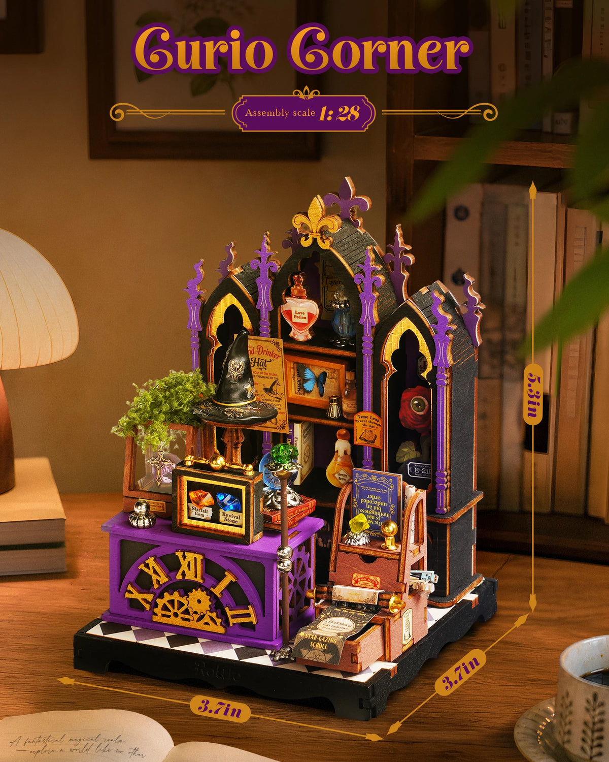 Rolife Tea Room DIY Miniature Dollhouse Kit Craft Gift 1:28 Gothic Rosa Salon Diorama Wooden Model Collectible Home Display