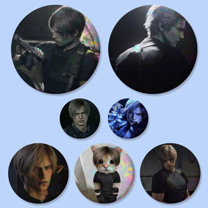 Game Resident Evil Cartoon Leon Kennedy Badges 25 32 44 58 75 Mm Round Cosplay Pin Bag Decor Friends Gifts Brooch Souvenir