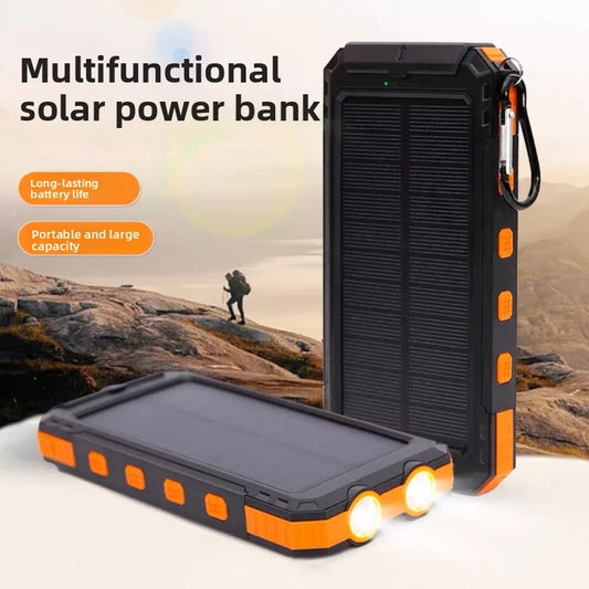 Solar Power Bank Waterproof Outdoor Portable Charger with Camping Light for Hiking Travel Emergency