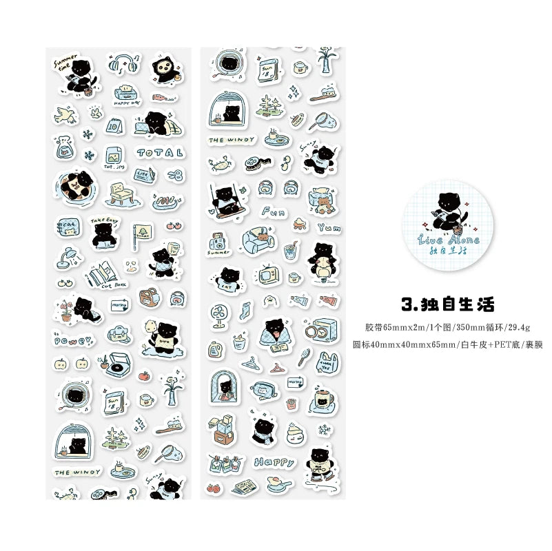 Journal GO 6.5x200cm Kitten Life Diary Tape Sticker Decorative Collage Adhesive DIY Scrapbooking Masking Tape Lovely Cat Sticker
