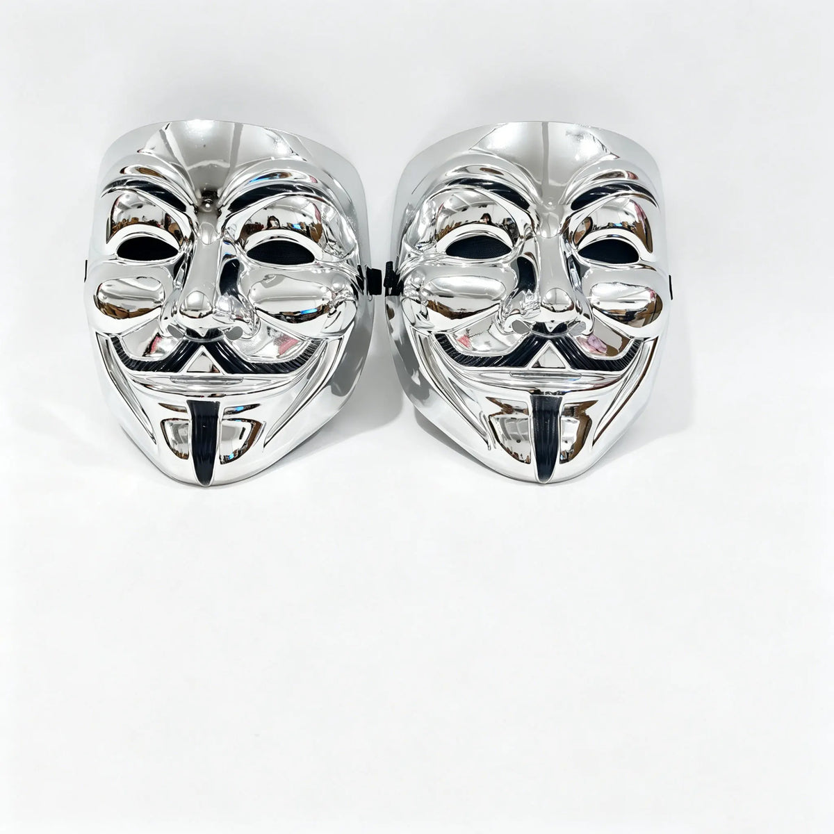 2pcs Metallic Gold & Silver Full Face Mask Set Anonymous Style Adjustable Strap Masquerade Halloween Cosplay Costume