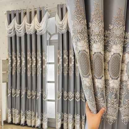 1pc 100% Full Blackout European Luxury Embroidered Curtains, Blackout for Living Room & Bedroom