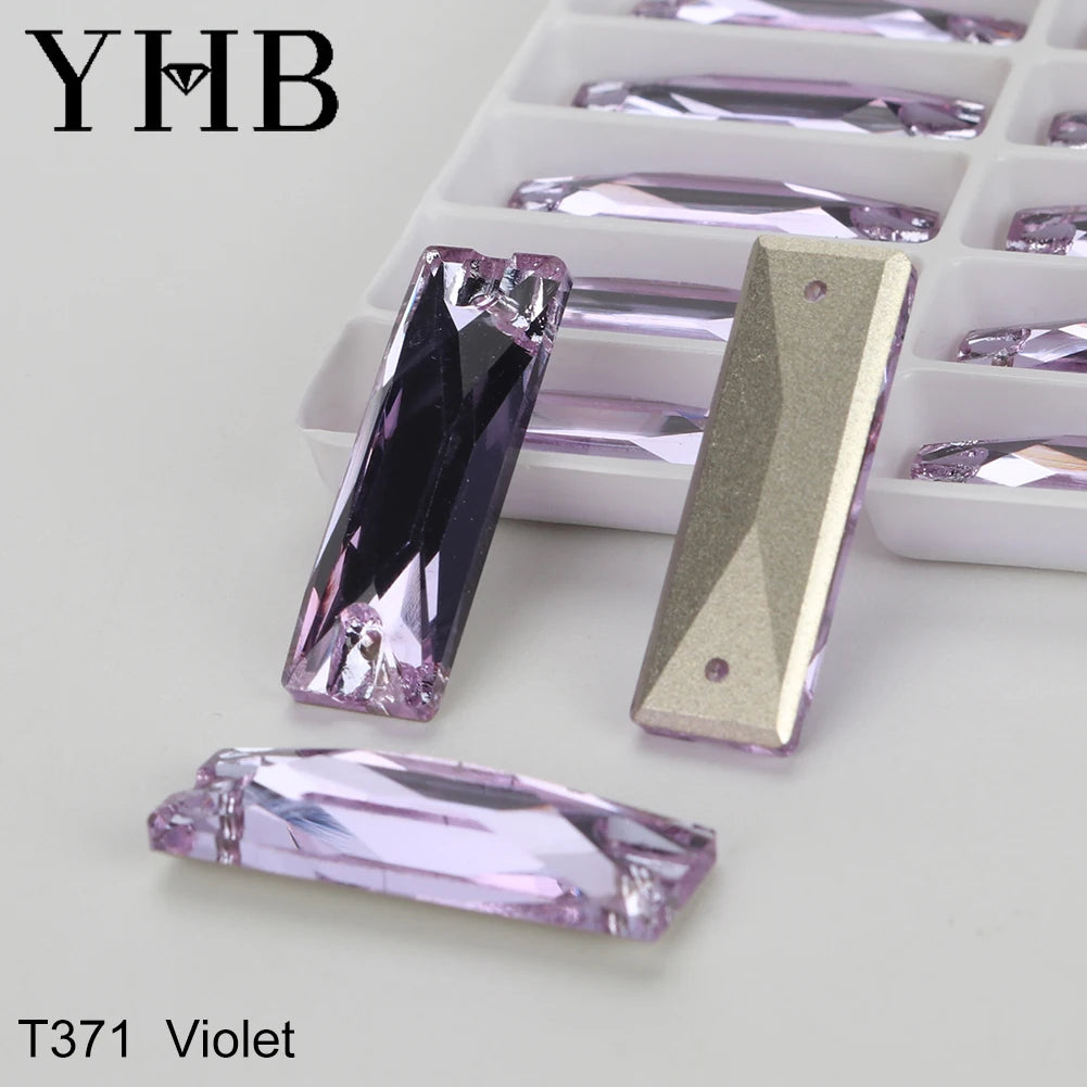 YHB Top Quality Cosmic Baguetee Glass Crystal AB Moonlight Sewing Stones Flatback Sew on Rhinestones For Garment Clothes Bags
