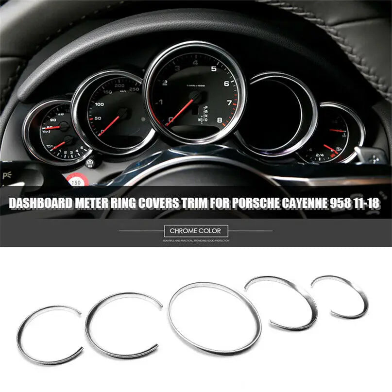 AC34-For-Porsche Cayenne 958 2011-2018 Silver Car Dashboard Meter Ring Covers Trim Interior Decoration