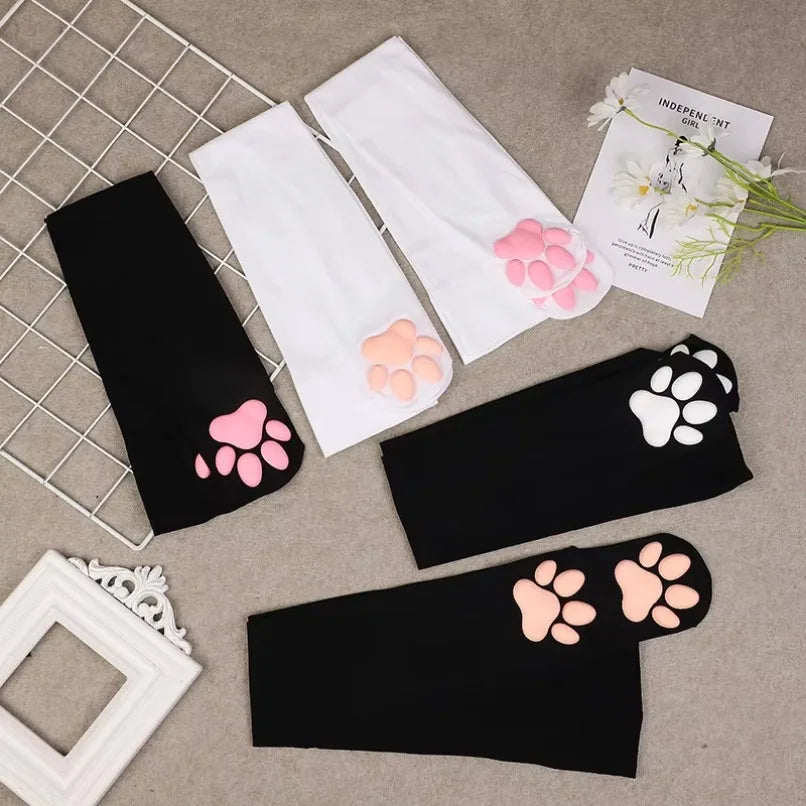Womens Over Above Knee Socks Thigh High Stockings Kitten Claw Cat Paw Pad Ladies pink 3D Long Sock Cosplay Harajuku Y2k female