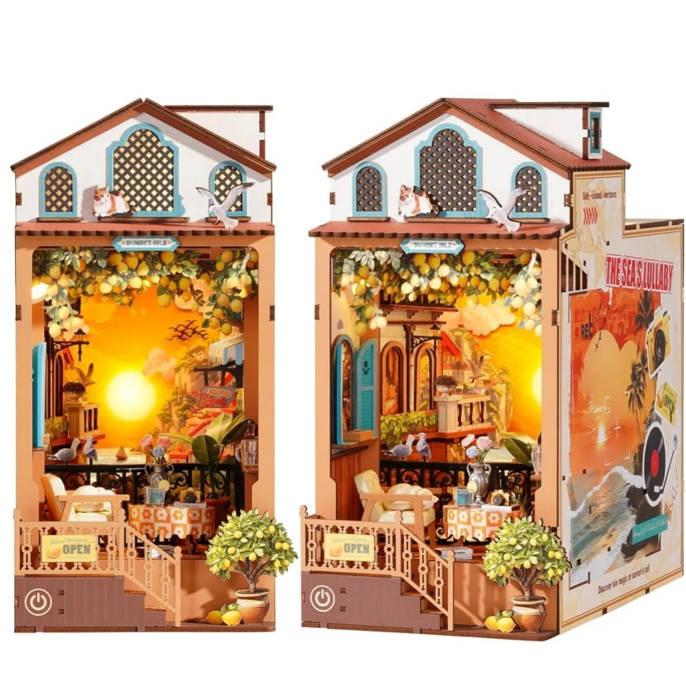 Rolife Book Nook Kit DIY Miniature Kit with Lights Sunset Isle Booknook Model Kits for Adults to Build 3D Wooden Puzzle