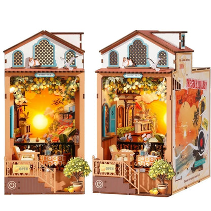 Rolife Book Nook Kit DIY Miniature Kit with Lights Sunset Isle Booknook Model Kits for Adults to Build 3D Wooden Puzzle