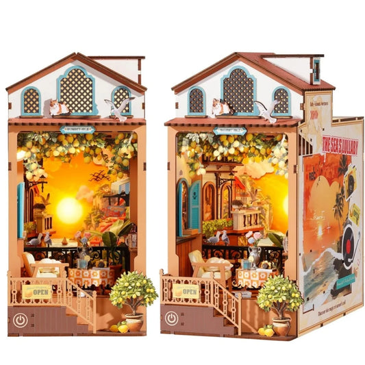 Rolife Book Nook Kit DIY Miniature Kit with Lights Sunset Isle Booknook Model Kits for Adults to Build 3D Wooden Puzzle