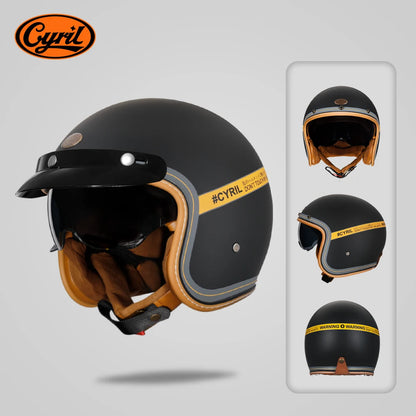 Retro 3/4 Open Face Half Motorcycle Helmet CYRIL B206 Lightweight Adult Vintage Jet Helmet for Men Women DOT ECE Approved