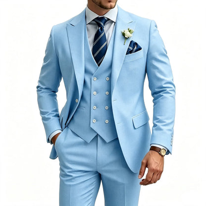 Slim Fit 3 Piece Men Suit Set, Formal Tuxedo Blazer Waistcoat Trousers for Wedding Prom Business Dinner Party