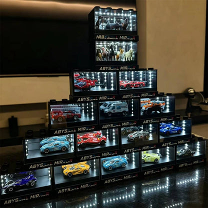 2026 New Car Model Display Box with Deep Mirror 3D Visual LED Sound Control Light Car Model Collection Box