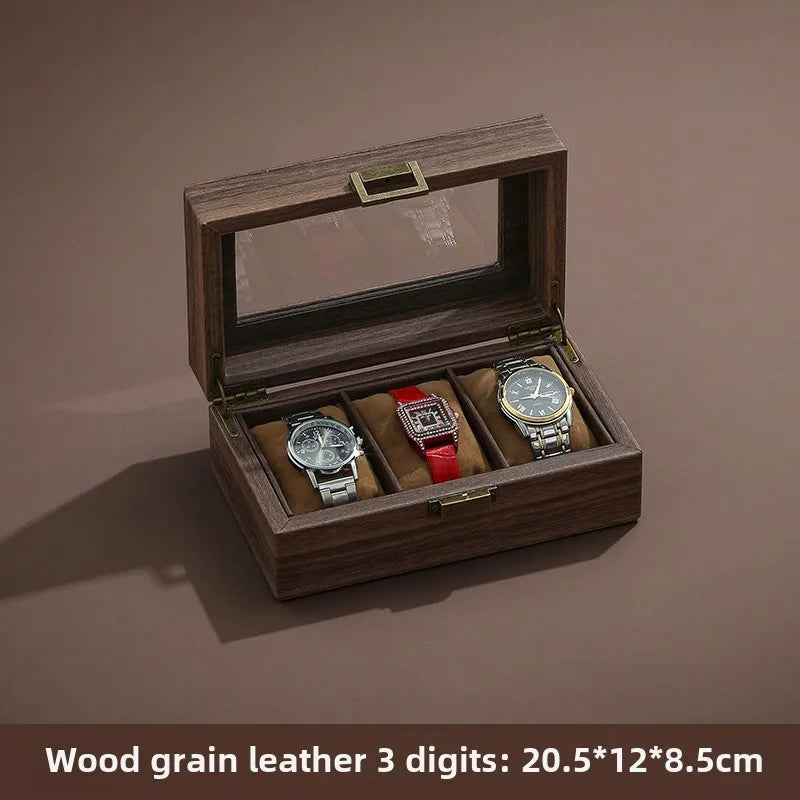 Luxury Wooden Grain Leather Watch Case High-Capacity Storage Multi-Watch Jewelry Organizer for Home