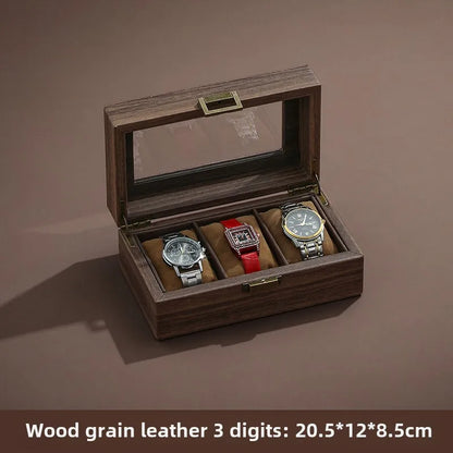 Luxury Wooden Grain Leather Watch Case High-Capacity Storage Multi-Watch Jewelry Organizer for Home
