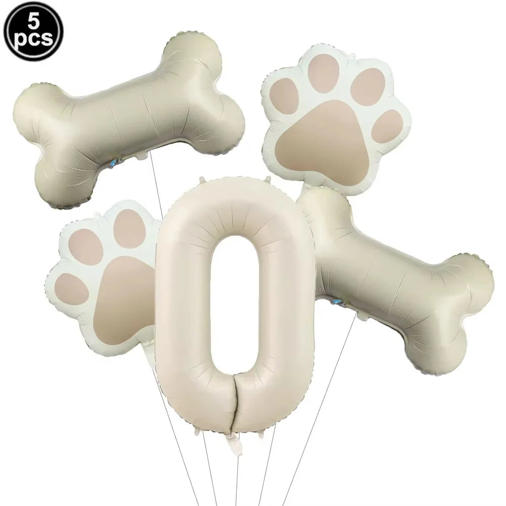5pcs Dog Party Balloons 32inch Cream Number Balloon Bone Shaped Foil Balloon for Pets Party Birthday Decorations