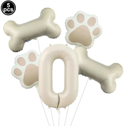 5pcs Dog Party Balloons 32inch Cream Number Balloon Bone Shaped Foil Balloon for Pets Party Birthday Decorations
