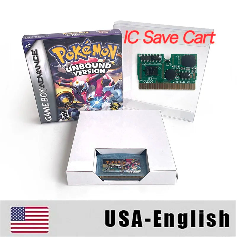 USA ESP Version IC RTC Flash Cart Unbound GBA Game Cartridge Video Game Console Card Rom Hack Spanish English Language