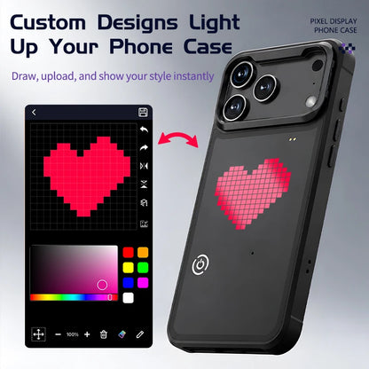 DIY LED Pixel Phone Case for iPhone 17 Series Custom Text & Pattern Animation with Built-in Fold Stand & Rechargeable Battery