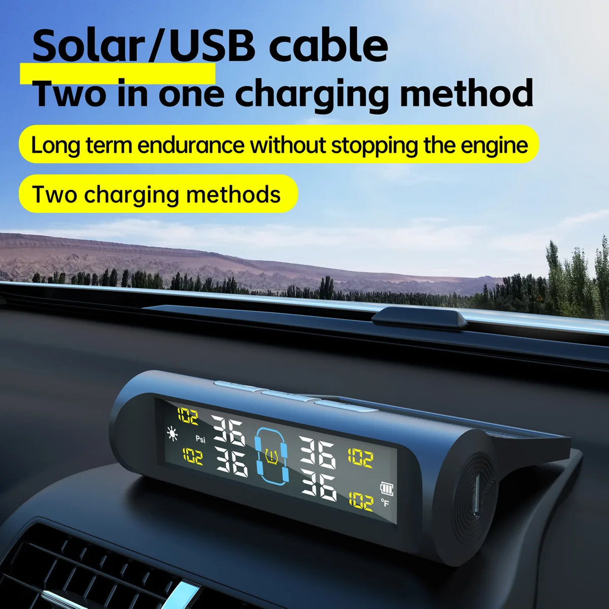 TPMS Solar Powered Car Tire Pressure Monitoring System with 4 Wheel Internal External Sensors Tyre Auto Security Alarm Tester