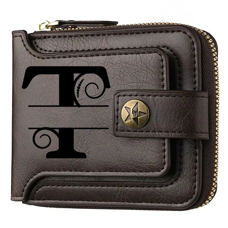 Personalized  PU Leather Chain Short Wallet For Man, Engraved Name&Text Bifold Stylish Brown Wallet For Man Valentines Birthday