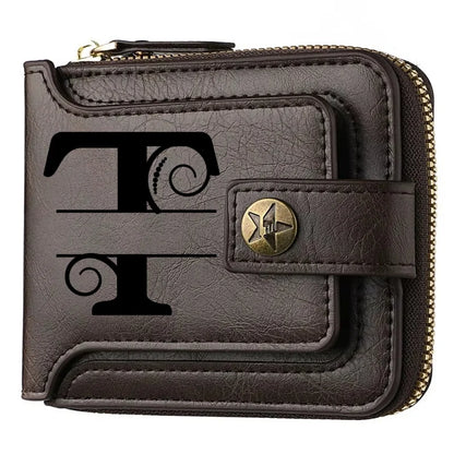 Personalized  PU Leather Chain Short Wallet For Man, Engraved Name&Text Bifold Stylish Brown Wallet For Man Valentines Birthday