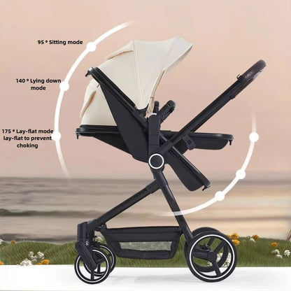 High-view Twin Baby Integrated Stroller, Can Sit or Lie Down, Ultra-light Portable Foldable Outdoor Travel Stroller