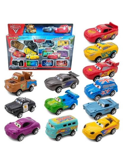 12pcs/Set Disney Pixar Cars Lightning Mcqueen Jackson Storm Mater Pvc Model Back-Force Car Toy For Kids Festival Gift Set