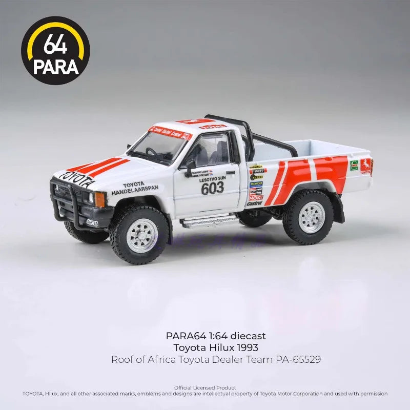 PARA 1:64 Toyota Hilux Roof of Africa 1993 DealerTeam Casted imitation alloy car model, boys' toy collection decorative item.