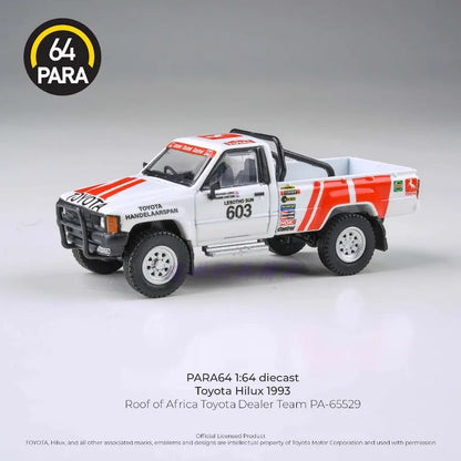 PARA 1:64 Toyota Hilux Roof of Africa 1993 DealerTeam Casted imitation alloy car model, boys' toy collection decorative item.