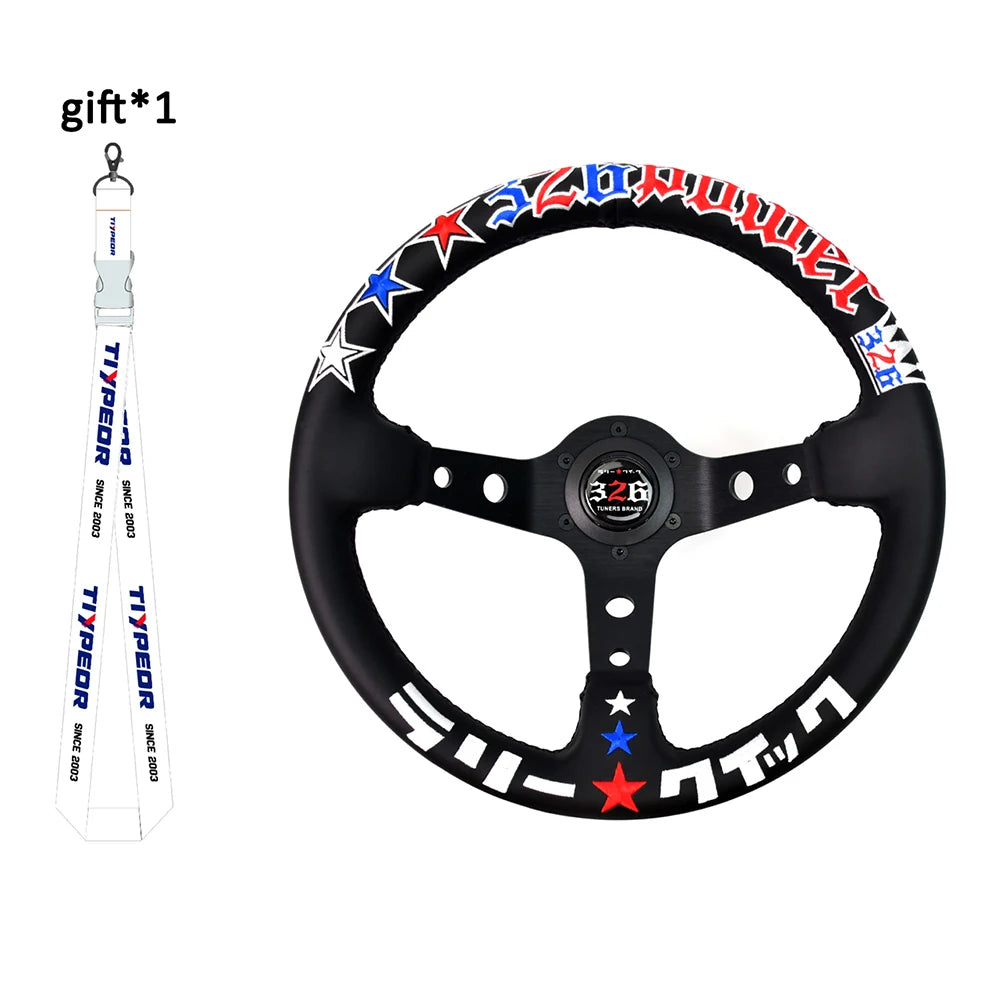 JDM 326 Racing Steering Wheel Leather Embroidery Aluminum Alloy Car Modified Universal Steering Wheel with 6 Hole