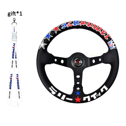 JDM 326 Racing Steering Wheel Leather Embroidery Aluminum Alloy Car Modified Universal Steering Wheel with 6 Hole