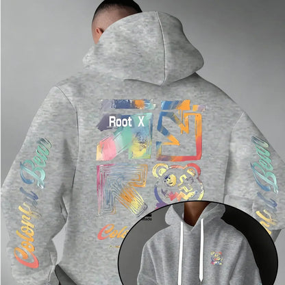 Men Thick Warm Hoodie Rainbow Splash Graffiti Root X Bear Colorful Bear Sleeve Text Print Urban Street Daily Commute Pullover