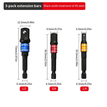 Chrome Vanadium Steel Socket Adapter Hex Shank to 1/4" 3/8" 1/2" Extension Drill Bits Driver Electrical Drilling Heads