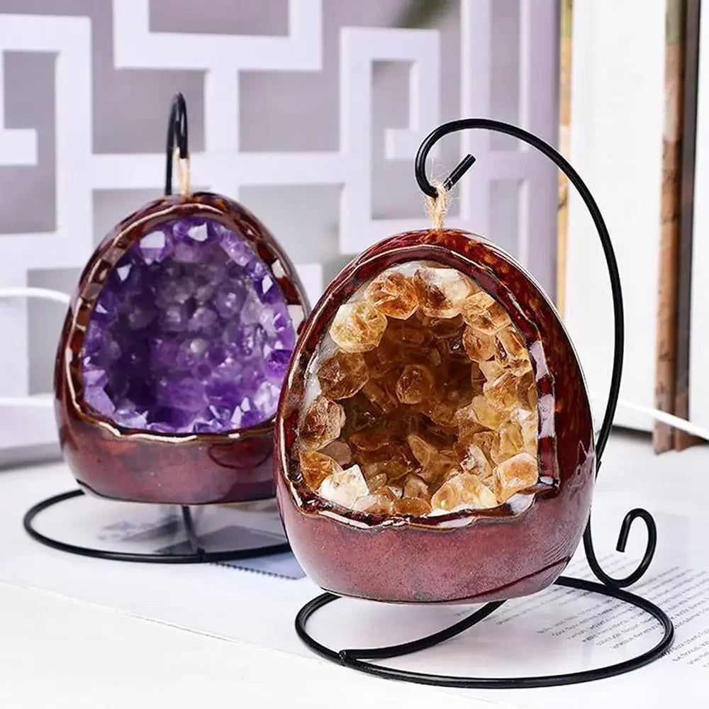 Natural Amethyst Cave Table Lamp Dinosaur Egg Bedroom LED Night Light Bedside Lamp Amethyst Flower Handicraft Home Decoration