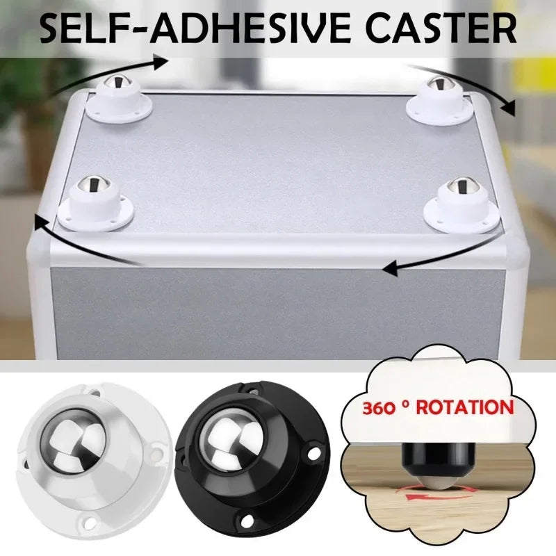 4Pcs Furniture Casters Wheels Heavy Duty Ball Pulley Self Adhesive Stainless Steel 360° Rotation Universal Wheel Load 20/200Kg