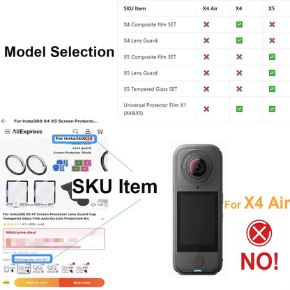 Screen Protector For Insta360 X4 X5 Tempered Glass Film Lens Guard Cap Protective Kit 360°Video Camera Accessores Anti-Scratch