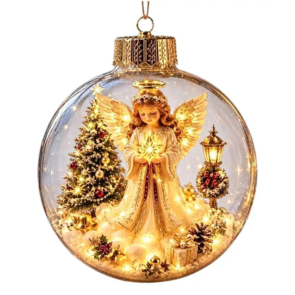Acrylic Material Christmas Ball Ornament Transparent Design with Light Santa Claus Pendant 8CM Size Hanging Christmas Decoration