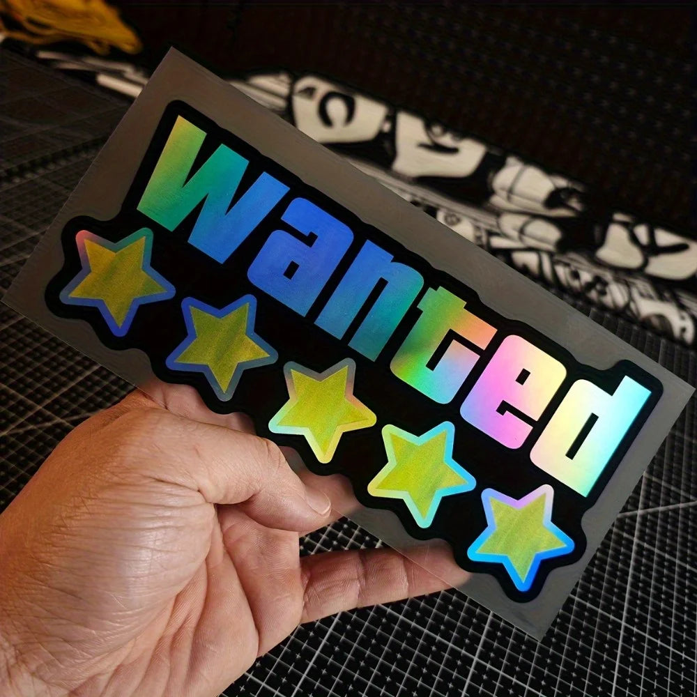 WANTED sticker, vinyl decal, waterproof, laser cut, car bumper sticker, motorcycle decal, laptop sticker, luggage sticker,