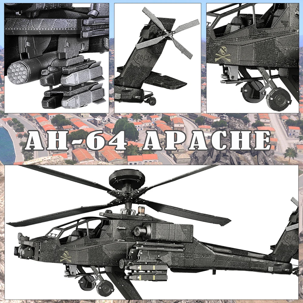 Piececool 3D Metal Model Kits Military Helicopter Airplane 3D Metal Puzzle Models Building Kits for Adults Hobbies DIY Jigsaw