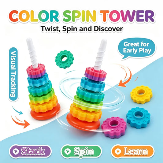 Montessori Rotating Rainbow Tower Baby Stacking Puzzle Game Develop Fine Motor Skills Early Educational Toy For Toddler Kid Gift