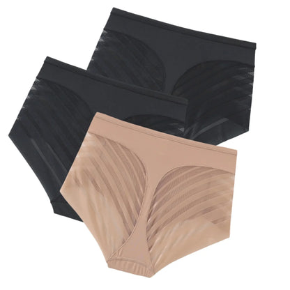 3Pcs/Set Shapewear Women Mid-Rise Shaping Briefs with Mesh Striped Back Plus Size Slimming Underwear Comfort Wear Panties M-3XL