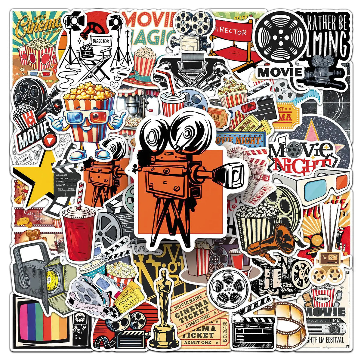 50/100PCS Retro Movie Stickers Fun Creative Projector Waterproof Decoration Refrigerator Storage Box Stickers
