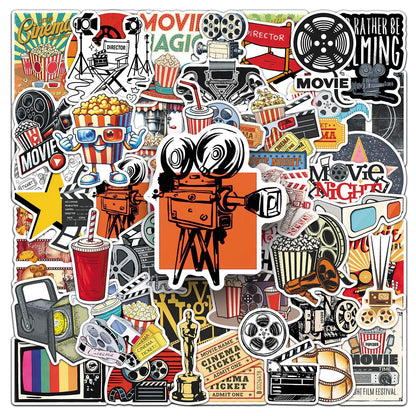 50/100PCS Retro Movie Stickers Fun Creative Projector Waterproof Decoration Refrigerator Storage Box Stickers