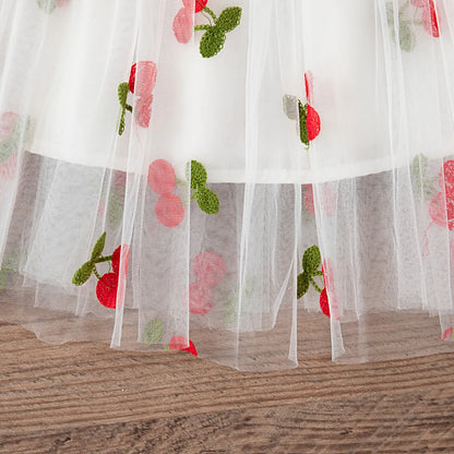 Baby Girl Dress Summer Mesh Cherry Girl Dress Cute Back Wings Wedding Flower Girl Dress Baby Girl Clothing