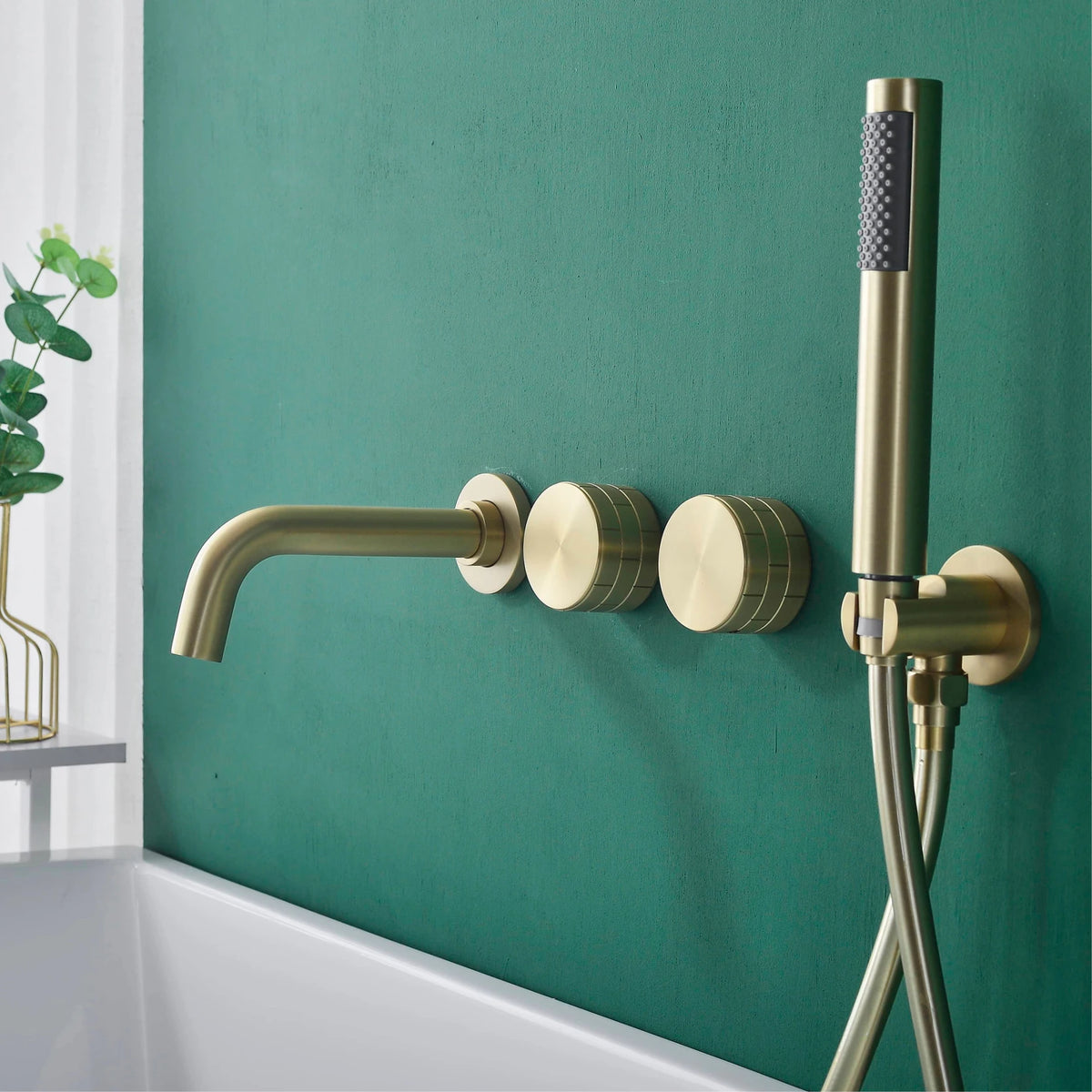 AITANA Luxury Bathroom Wall Mounted Bathtub Faucet Gunmetal Gray Brass Dual Handle Cold Hot Water Mixer 2 Function Embedded