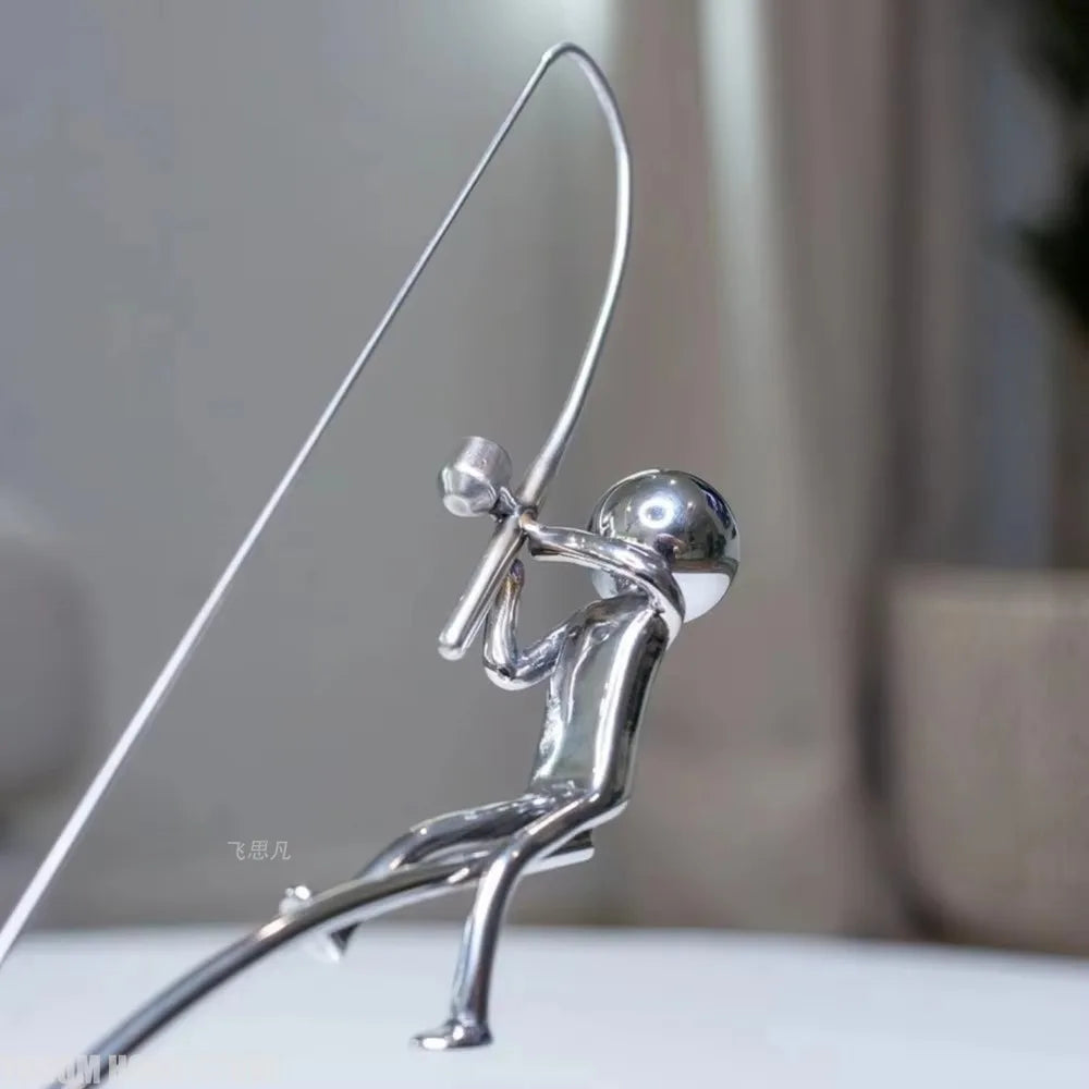 Handmade Kinetic Fishing Sculpture Metal Gift The Fisherman Balancing Sculpture Desk Statue for Fishman Lovers Crafts Figurines